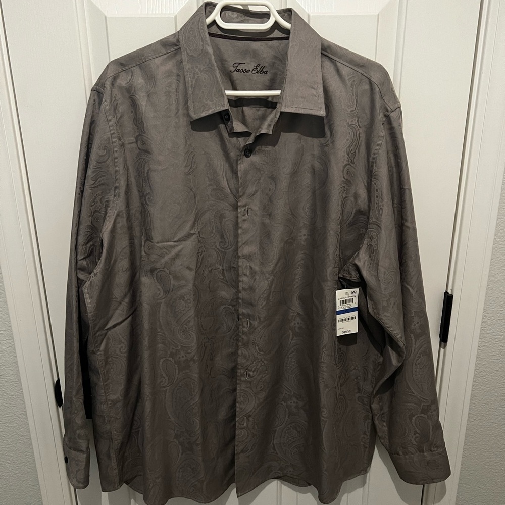 Tasso Elba Gray Paisley Button-Up Shirt